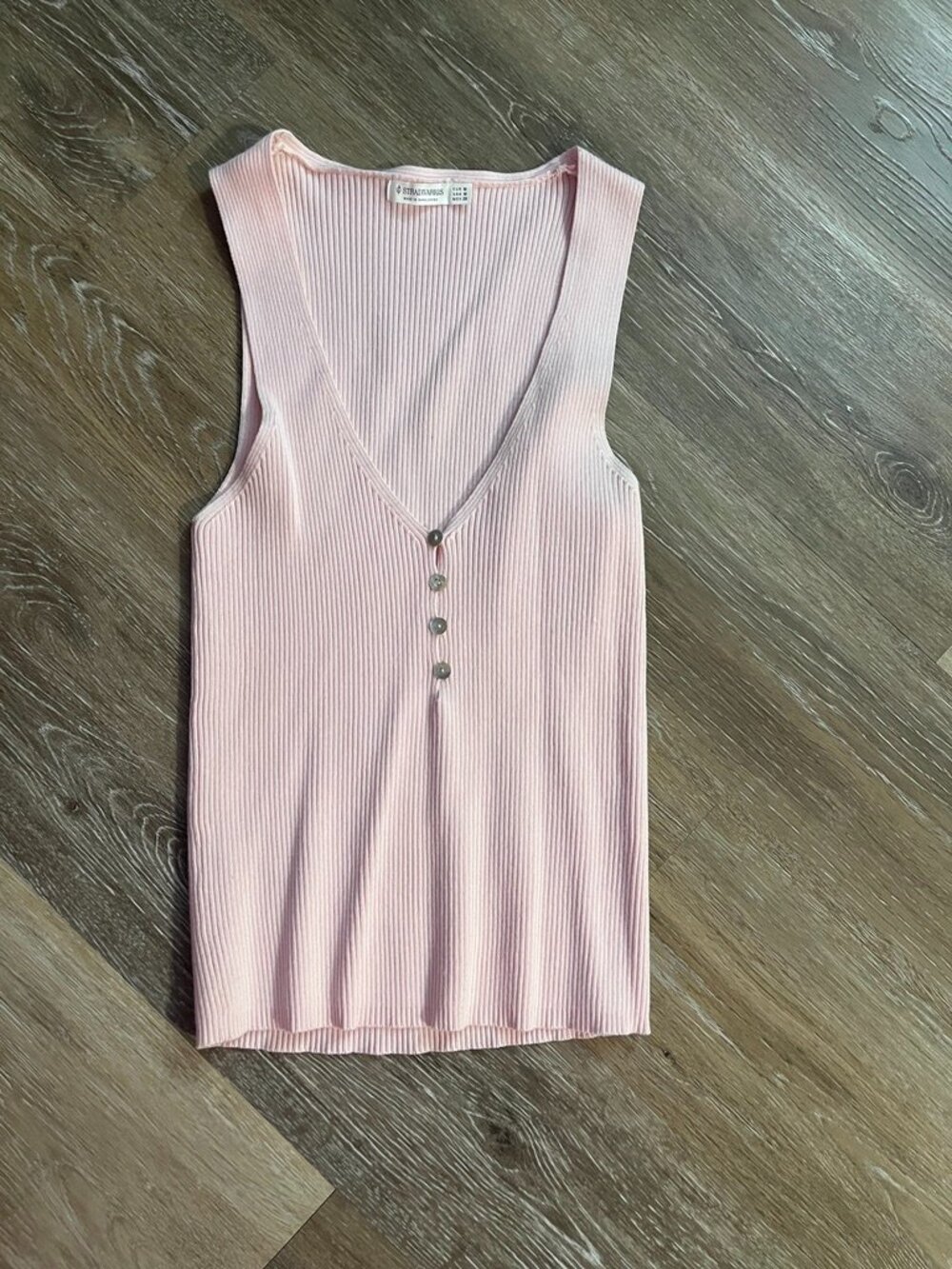 V Neck knit button detail tank top, light pink